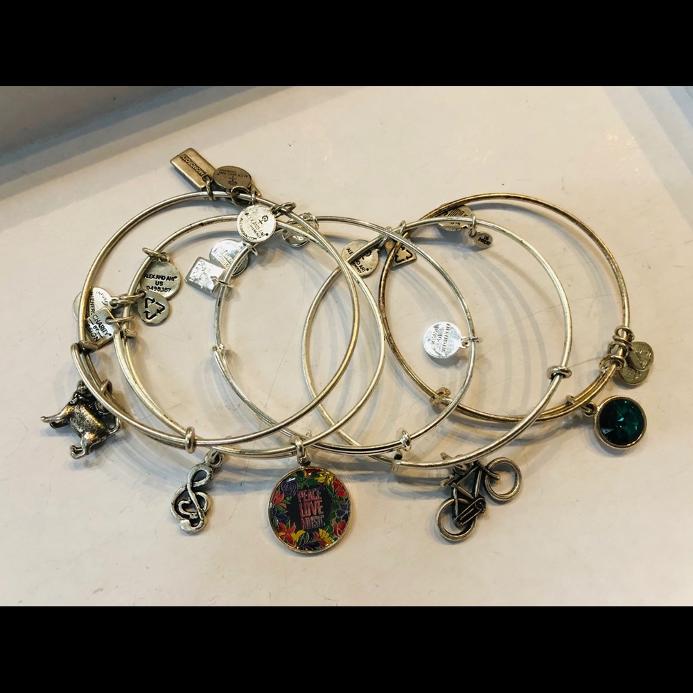 Alex and ani silver tone bangles. 5 assorted